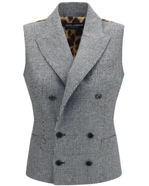 Dolce & Gabbana Jassen ,Grijs ,Leer Prince Of Wales Double Breasted Vest