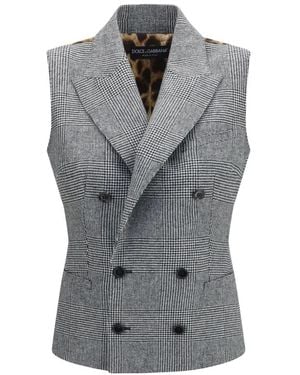 Dolce & Gabbana Jassen ,Grijs ,Leer Prince Of Wales Double Breasted Vest
