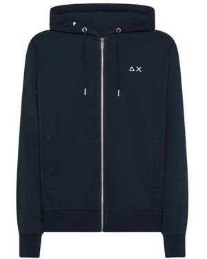 Sun 68 Hoodies & Sweatvesten ,Blauw ,Katoen Hoodie Met Logoborduring
