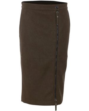 Pinko Rokken ,Groen ,Leer Midi Rok Van Kunstleer Met Asymmetrische Rits - Bruin