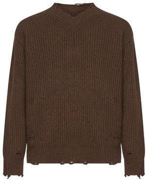 MM6 by Maison Margiela V-Neck Knitwear - Brown