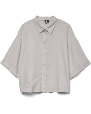 Vero Moda Overhemden ,Grijs ,Linnen Grijs Linnen Shirt Met Korte Mouwen