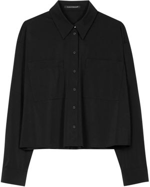Luisa Cerano Overhemden ,Zwart ,Satijn Cropped Shirt Met Zakken