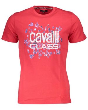 Roberto Cavalli Tops ,Rood ,Gedrukt Logo Ronde Hals T-Shirt - Roze