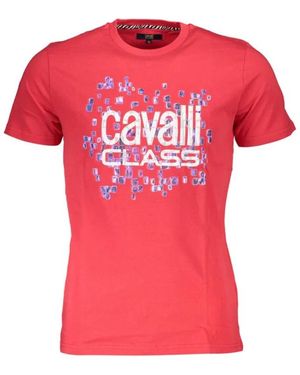 Roberto Cavalli Tops ,Rood ,Gedrukt Logo Ronde Hals T-Shirt - Roze