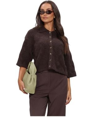 Object Kaisa Flora 3/4 Lo Strick-Cardigan - Braun