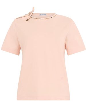Burberry T-Shirt Met Ruitdetail - Roze