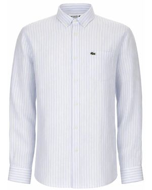 Lacoste Overhemden ,Wit ,Linnen Regular Fit Gestreepte Linnen Overhemd - Blauw