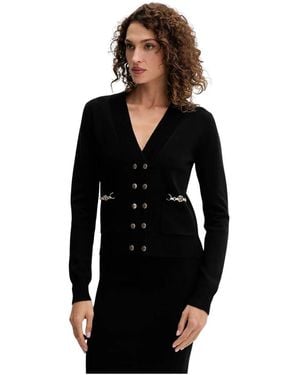 Fracomina Regular Fit Zweireihiger Cardigan - Schwarz