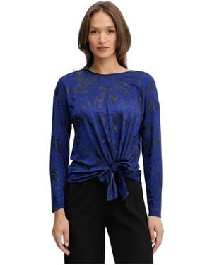 Joseph Ribkoff Tops ,Blauw ,Polyester Top Met Lange Mouwen En Strikdetail