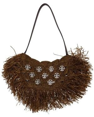 Rabanne Tassen ,Bruin ,Raffia Schoudertas Met Versieringen