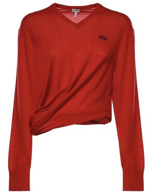Loewe V-Neck Knitwear - Red