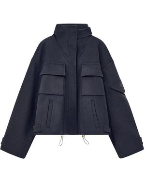 Giorgio Armani Jassen ,Blauw ,Kasjmier Caban Jas Dubbel Kasjmier Blouson Met Opstaande Kraag