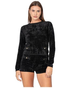 Kocca Slim Fit Samt-Pullover - Schwarz