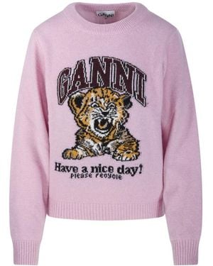 Ganni Round-Neck Knitwear - Purple