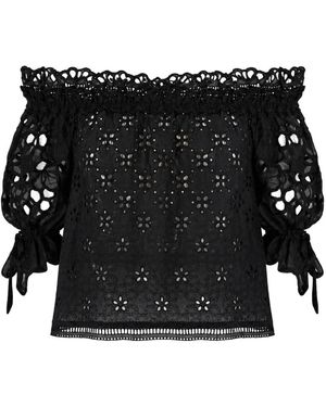 Ermanno Scervino Overhemden ,Zwart ,Katoen Geborduurde Blouse