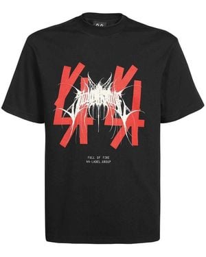 44 Label Group Bedrucktes Baumwoll-T-Shirt - Schwarz
