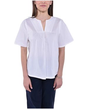 Woolrich Lichtgewicht Poplin Blouse Met Draperie - Wit