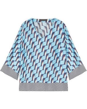 Elena Miro Overhemden ,Blauw ,Satijn Kaftan-Geïnspireerde Satijnen Blouse