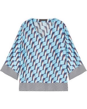 Elena Miro Overhemden ,Blauw ,Satijn Kaftan-Geïnspireerde Satijnen Blouse