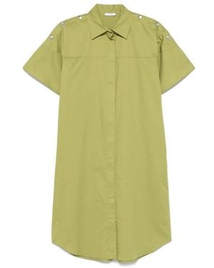 Peserico Grünes Midi Hemdkleid Mit Plissiertem Detail