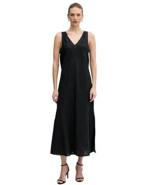 DKNY Jurk Met V-Hals Van Linnen - Zwart