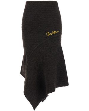 The Attico Bruine Kabel Gebreide Midi Rok - Zwart