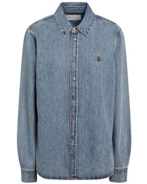 Ami Paris Quota Button Down Contrasted Logo Shirt - Blauw
