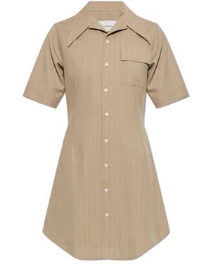 Ami Paris Wollen Jurk Met Pinstripe Patroon - Naturel