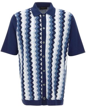 Gran Sasso Chevron Jacquard Knit Shirt - Blauw