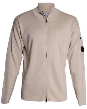 C.P. Company Truien & Vesten ,Katoen Cotton Sea Island Zipped Lens Cardigan - Naturel