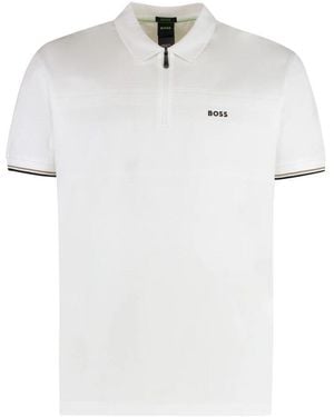 BOSS Gerippte Kanten Baumwoll-Poloshirt - Weiß
