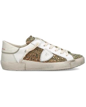 Philippe Model Schoenen ,Wit ,Katoen Prsx Tennis - Metallic