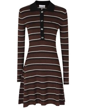 Ganni Kleedjes ,Bruin ,Wol Mini Ribbed Merino Jurk - Zwart