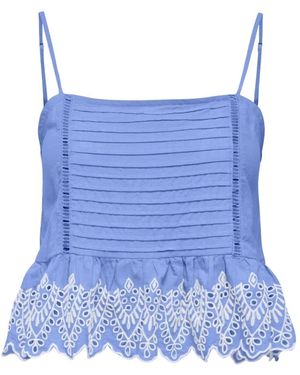 ONLY Tulum Short Sl Emb Top Wvn - Blauw