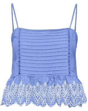 ONLY Tulum Short Sl Emb Top Wvn - Blauw