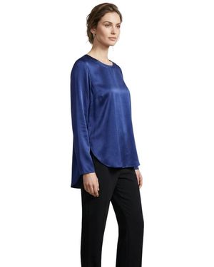 EMMA & GAIA Zijde Stretch Trui Met Ronde Hals - Blauw