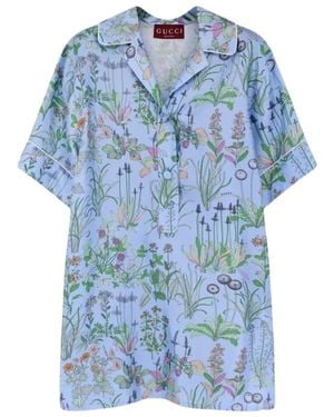 Gucci Nachtkleding ,Blauw ,Gedrukte Zijden Twill Blouse