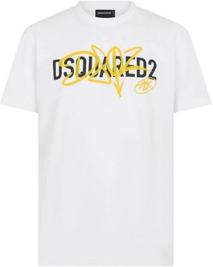 DSquared² Tops ,Wit ,Katoen Graffiti Cool Fit T-Shirt