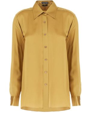 Tom Ford Overhemden ,Geel ,Fluid Charmeuse Zijden Blouse