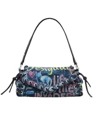 Desigual Stijlvolle Handtas Met Knoopsluiting En Zakken - Blauw