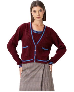 Kocca Chicer Zweifarbiger Cardigan-Pullover - Rot