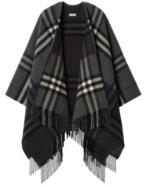 Burberry Jassen ,Grijs ,Wol Contrast Check Cape - Zwart
