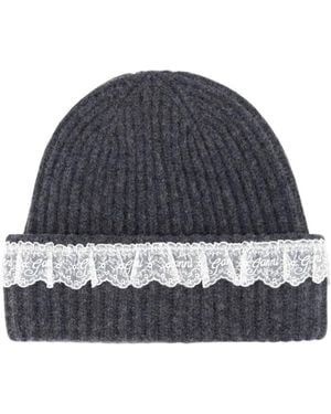 Ganni Accessoires ,Grijs ,Wol Compact Wool Lace Beanie - Blauw