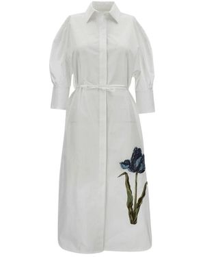 Erdem Midi Katoen Poplin Overhemdjurk - Wit