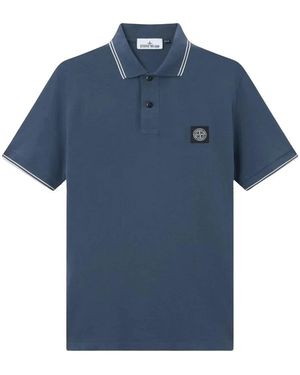 Stone Island Polo Shirt Van Katoenpiqué Met Stretch - Blauw