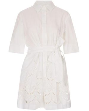 P.A.R.O.S.H. Cannes Belted Eyelet Playsuit - Wit