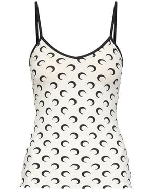Marine Serre Tops ,Wit ,Moon Printed Jersey Straps Top - Zwart