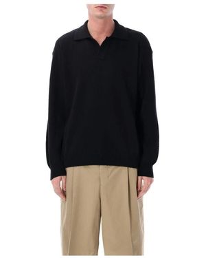 Roberto Collina Truien & Vesten ,Zwart ,Gebreide Poloshirt Trui