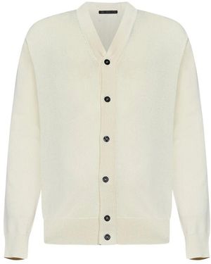 Low Brand Weiße V-Ausschnitt Pullover Mit Intarsien-Detail